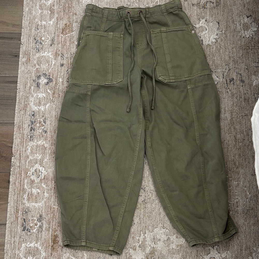Free People Olive Barrel Jeans